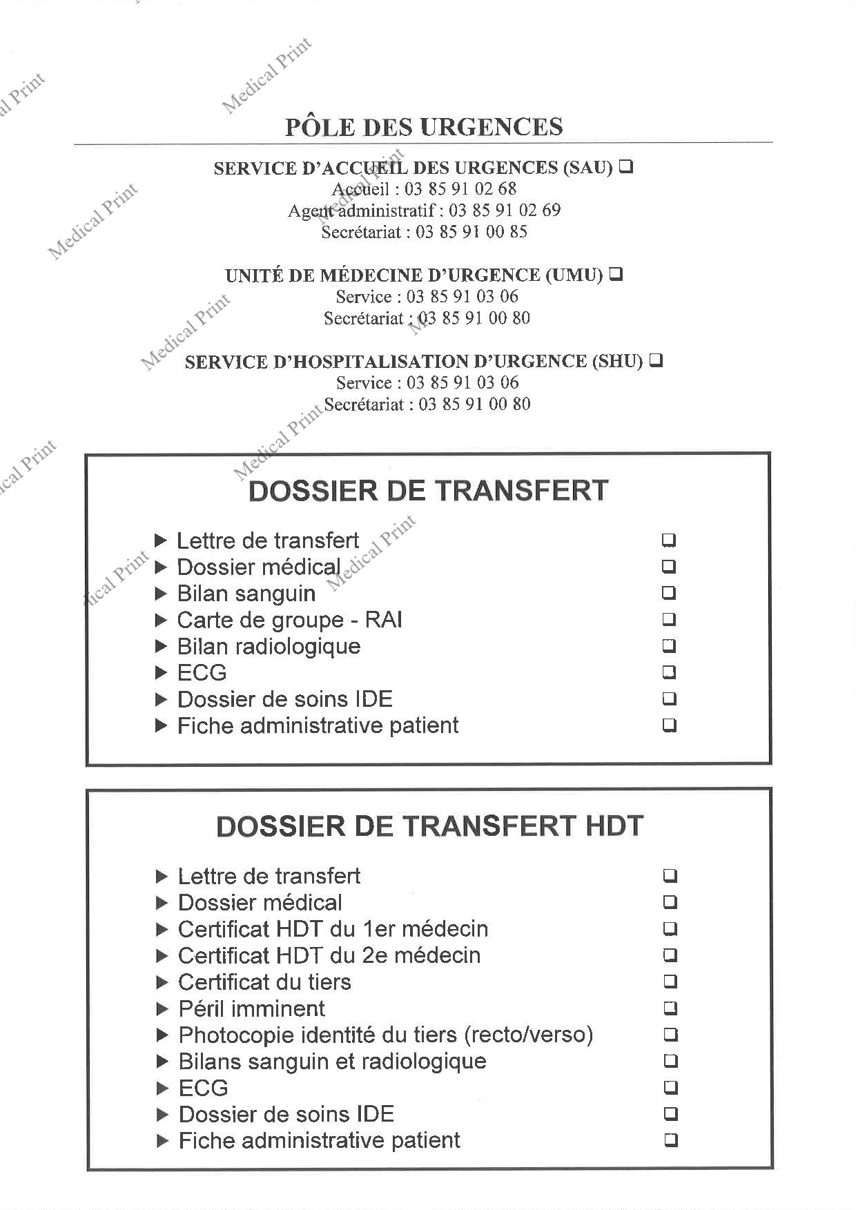 Pochette pôle des urgences